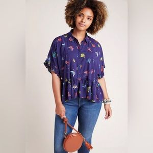 Anthropologie, Maeve Mallory, Navy Butterfly Top, Size Small